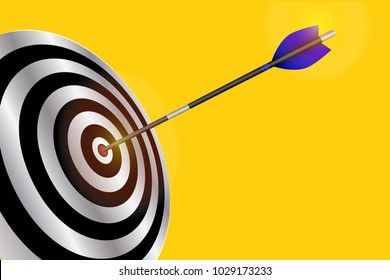 Dart arrow hitting center of red target. Goal success business concept vector.

