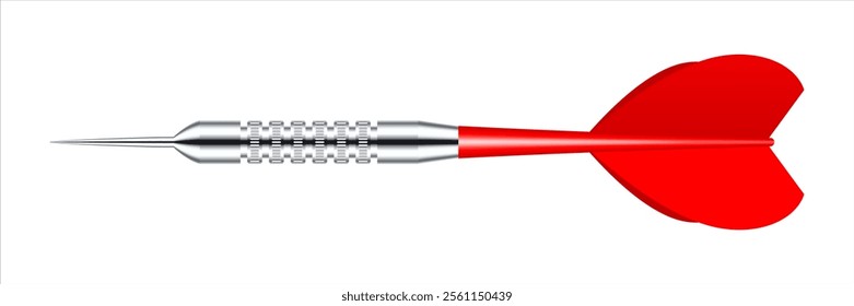 Dart arrow with metal tip and shadow. Dart throwing sport game, dartboard equipment. Vector illustration