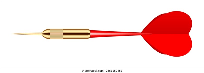 Dart arrow with metal tip and shadow. Dart throwing sport game, dartboard equipment. Vector illustration