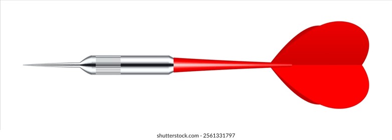 Dart arrow with metal tip and shadow. Dart throwing sport game, dartboard equipment. Vector illustration