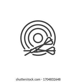 Dart arrows board line icon. linear style sign for mobile concept and web design. Dart board game outline vector icon. Symbol, logo illustration. Vector graphics