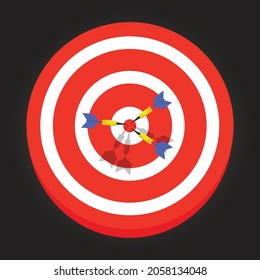 Dart board with 3 arrows hitting bullseye