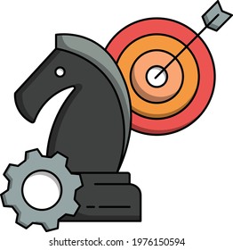 Dart Board Arrow, Knight and Cog Vector Color Icon Design, M and A Symbol, Merger and Acquisition Strategy Concept, Buying, Corporate finance sign, Selling of Business Game Plan On Stock illustration,