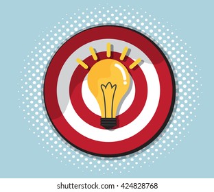 dart board with bulb idea, comic background style vector illustration