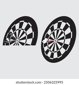 Dart board with darts on white background. 