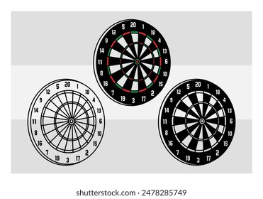 Dart Board, Dart Game, Dart Sports, Dart Silhouette, Target, Clipart, Outline, Vector, Eps