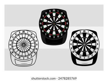 Dart Board, Dart Game, Dart Sports, Dart Silhouette, Target, Clipart, Outline, Vector, Eps