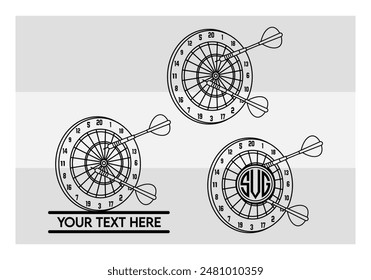 Dart Board, Dart Game, Dart Sports, Dart Silhouette, Target, Clipart, Outline, Vector, Eps