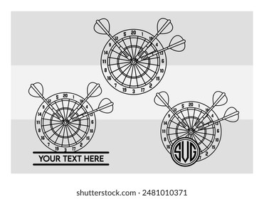 Dart Board, Dart Game, Dart Sports, Dart Silhouette, Target, Clipart, Outline, Vector, Eps