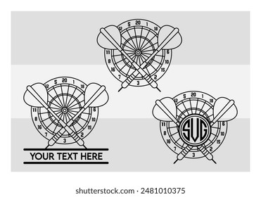 Dart Board, Dart Game, Dart Sports, Dart Silhouette, Target, Clipart, Outline, Vector, Eps