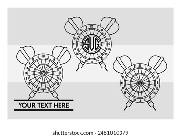 Dart Board, Dart Game, Dart Sports, Dart Silhouette, Target, Clipart, Outline, Vector, Eps