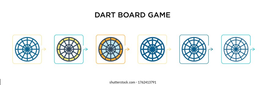 Dart board game vector icon in 6 different modern styles. Black, two colored dart board game icons designed in filled, outline, line and stroke style. Vector illustration can be used for web, mobile,