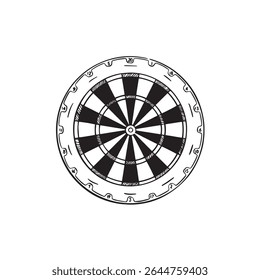 Mão do quadro de dardos desenhada em preto e branco. 