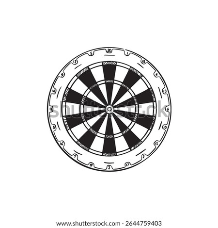 Dart board hand drawn in black and white. 
