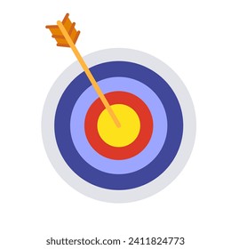 Dart board icon. Flat, color, arrow in darts board, darts board icon for design. Vector icon