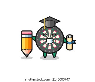 dart board illustration cartoon is graduation with a giant pencil , cute design