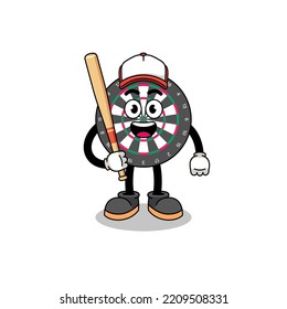 dart board mascot cartoon as a baseball player , character design