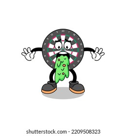 Dart Board Mascot Cartoon Vomiting , Character Design