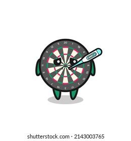 dart board mascot character with fever condition , cute design