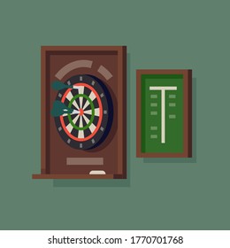 Dart board with scoreboard vector design element in flat style. Recreation and sport themed illustration on darts