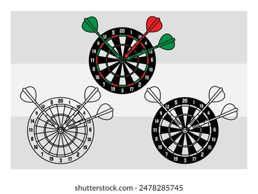 Dart Board With Dart Silhouette, Dart Game, Sports,  Game, Target, Clipart, Vector, Clipart, Eps,  