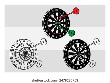 Dart Board With Dart Silhouette, Dart Game, Sports,  Game, Target, Clipart, Vector, Clipart, Eps,  