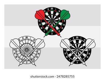 Dart Board With Dart Silhouette, Dart Game, Sports,  Game, Target, Clipart, Vector, Clipart, Eps,  