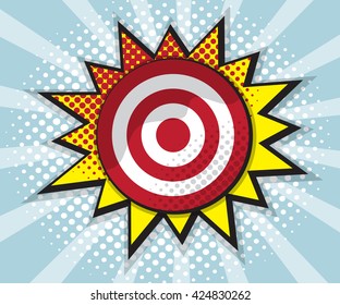 Dart Board Target, Comic Speech Bubble, Pop Art Design Background Vector Illustration