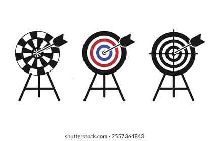 dart board Target icons set. target with arrow isolated on white background