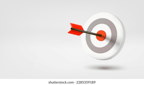 Dart in a bullseye. 3d vector banner with copy space