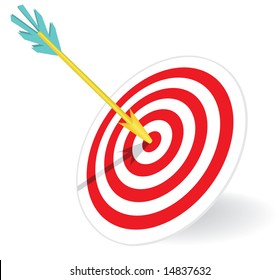 Dart in the center of a dartboard. Vector illustration