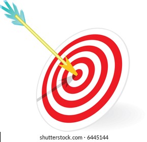 Dart in the center of a dartboard. Vector illustration