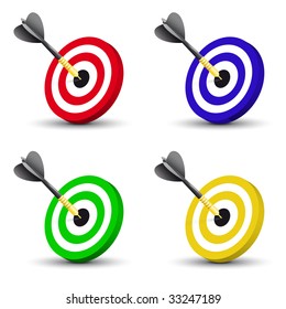 Dart in the center of a disc - four different color - vector file