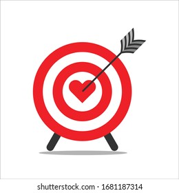 Dart in center of red and white dartboard, vector illustration in flat design