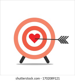 Dart in center of red and white dartboard, vector illustration in flat design