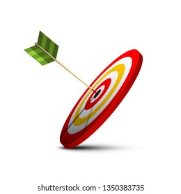 Dart in Center of Target Vector Icon. Bullseye Dartboard Symbol. Succes in Business Concept.