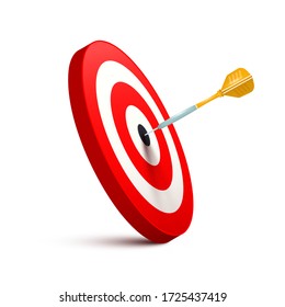 Dart in Centre of Dartborard Target. Success Symbol. Red and White Bullseye Vector Icon.