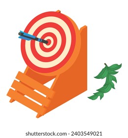 Dart competition icon isometric vector. Target with dart in center and branch. Dartthrow, sport concept