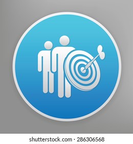 Dart design icon on blue button,clean vector