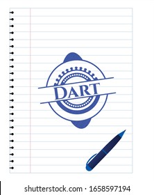 Dart emblem with pen effect. Blue ink. Vector Illustration. Detailed.