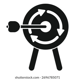 Dart voando para o alvo girando no ícone de pé em estilo simples em um fundo branco