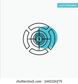 Dart, Focus, Target, Dollar turquoise highlight circle point Vector icon