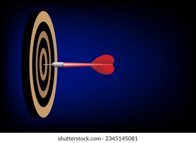 Dart hit to center. Arrow on red in target. Business success. vector illustration