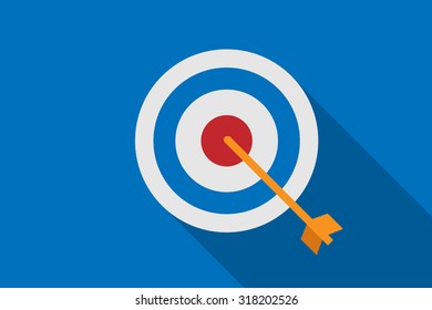 Dart hitting on the target with long shadow. It represents the success and business concept