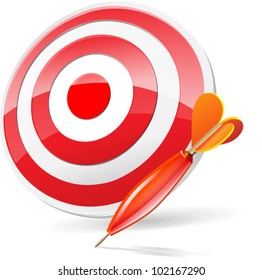 Dart Hitting A Target, Isolated On White Background, Vector Illustration