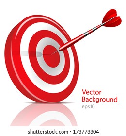 Dart Hitting A Target, Isolated On White Background, Vector Illustration