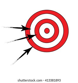 Dart hitting a target, isolated on white background, vector illustration.