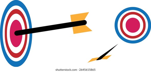 dart hitting target.Target arrow success icon. Dart arrow on target Red dart hitting target isolated on transparent background