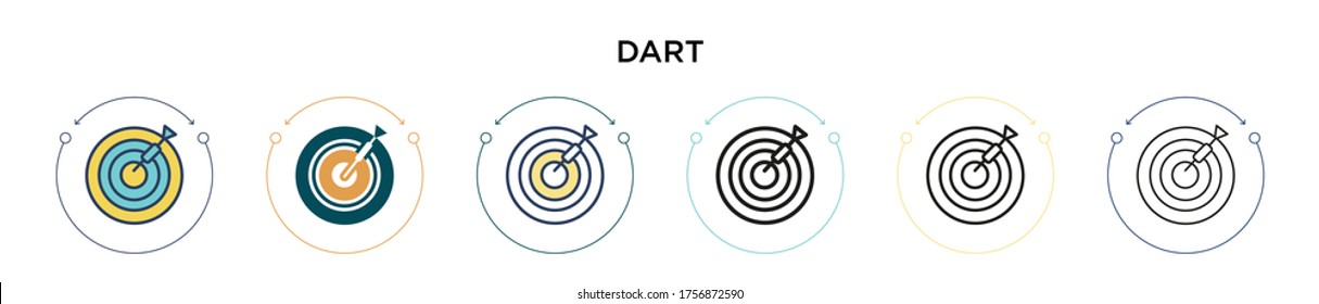 Dart icon in filled, thin line, outline and stroke style. Vector illustration of two colored and black dart vector icons designs can be used for mobile, ui, web