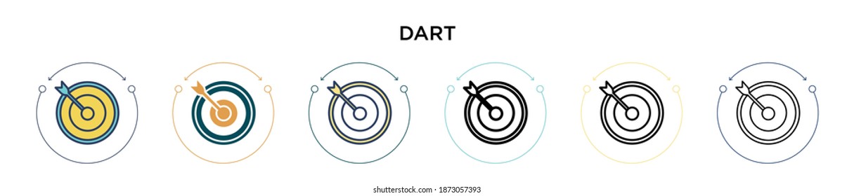 Dart icon in filled, thin line, outline and stroke style. Vector illustration of two colored and black dart vector icons designs can be used for mobile, ui, web